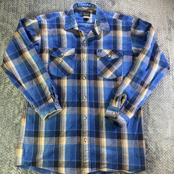 Vintage Codet Shirt Mens Large Tall Gray Blue Flannel Plaid Made in USA Workwear - Picture 1 of 9